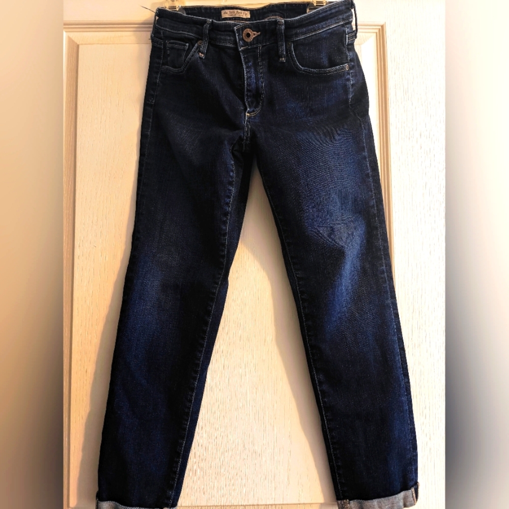 Blue Ankle Cropped Jeans with Rolled Hem "Cigarette Roll-Up"